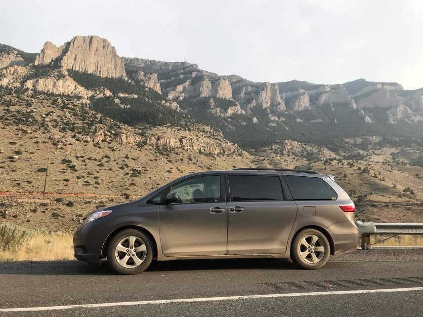 Shoshone River valley, Wyoming dirt, Toyota van