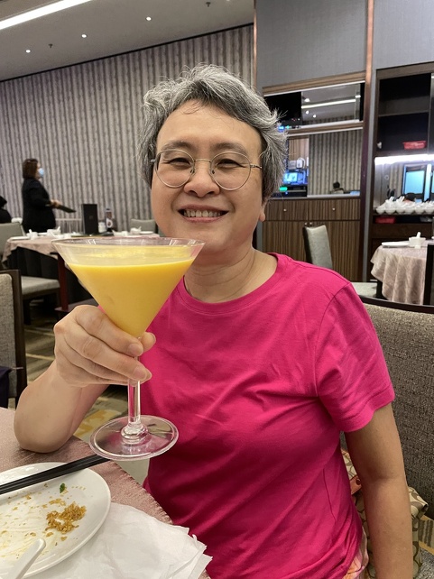 Foong-Ha enjoys a fancy drink